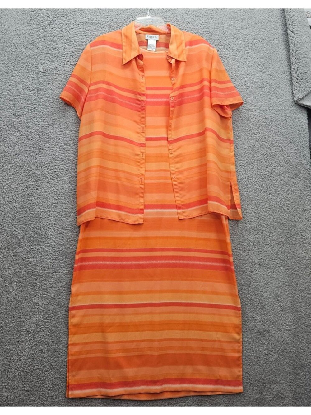 Striped Orange Koret 2-Piece Dress Jacket Set Womens Size 18 Beachy Vintage